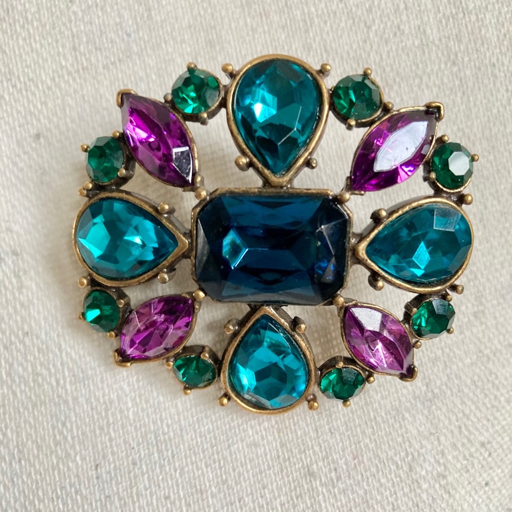 Mid Century Chunky Jewel Tone Oval Brooch